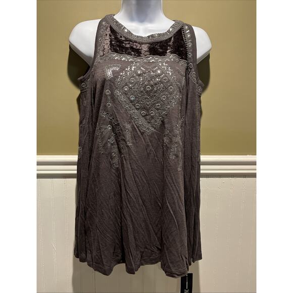 INC International Concepts Boho Embroidered Cold Shoulder Blouse Sz M grey NWT - Picture 1 of 10
